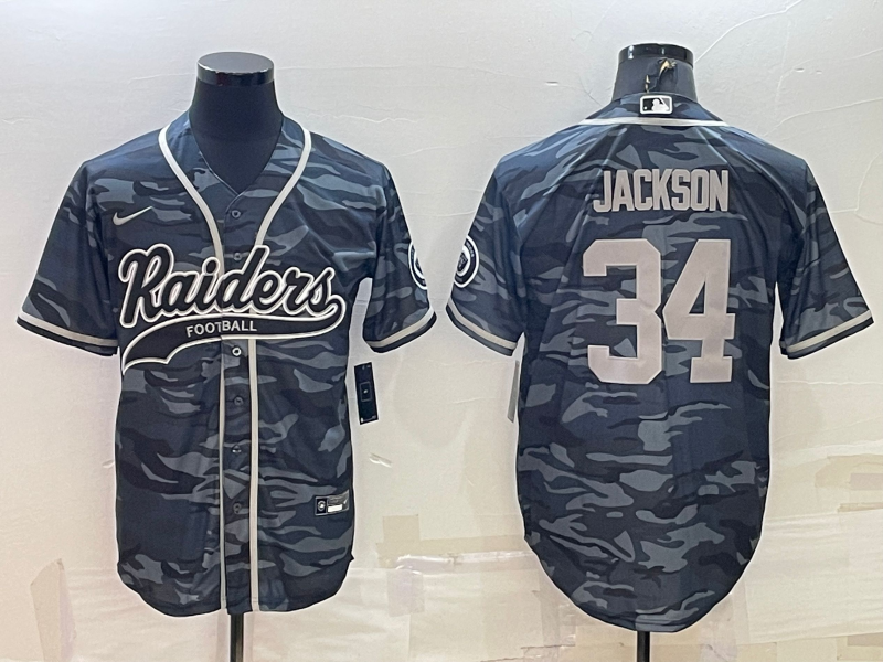 Men's Las Vegas Raiders Bo Jackson #34 Grey Camouflage Jersey Joint Edition